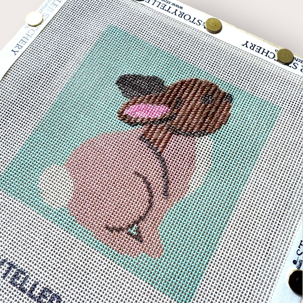 Hopeful Bunny Needlepoint Kit — 13-ct Printed Canvas, Hand-Dyed Wool-Silk Thread