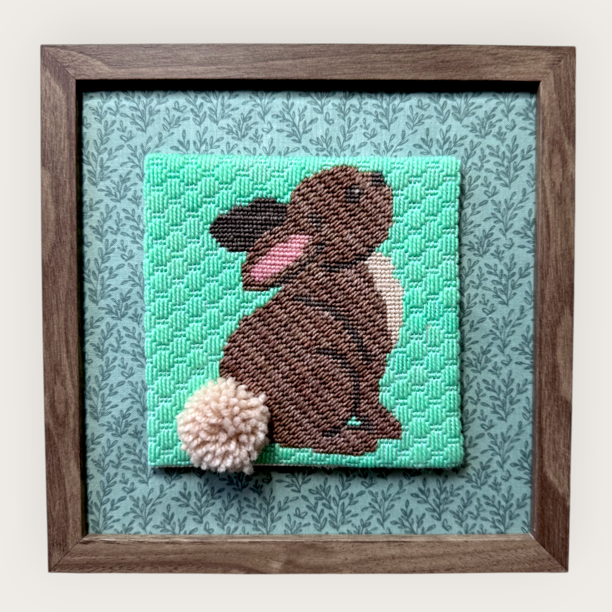 Hopeful Bunny Needlepoint Kit — 13-ct Printed Canvas, Hand-Dyed Wool-Silk Thread