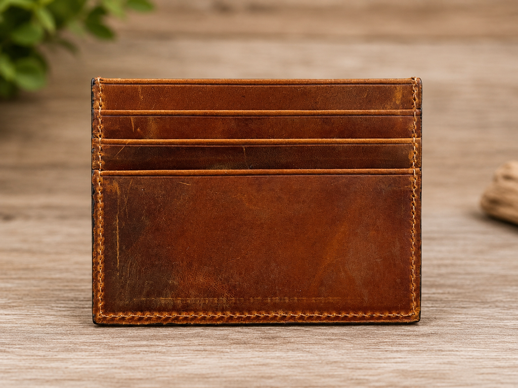Leather Minimalist Card Holder Wallet, Finished edges