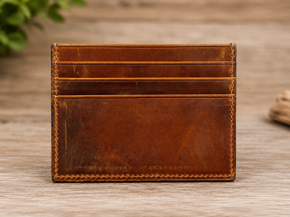 Leather Minimalist Card Holder Wallet, Finished edges