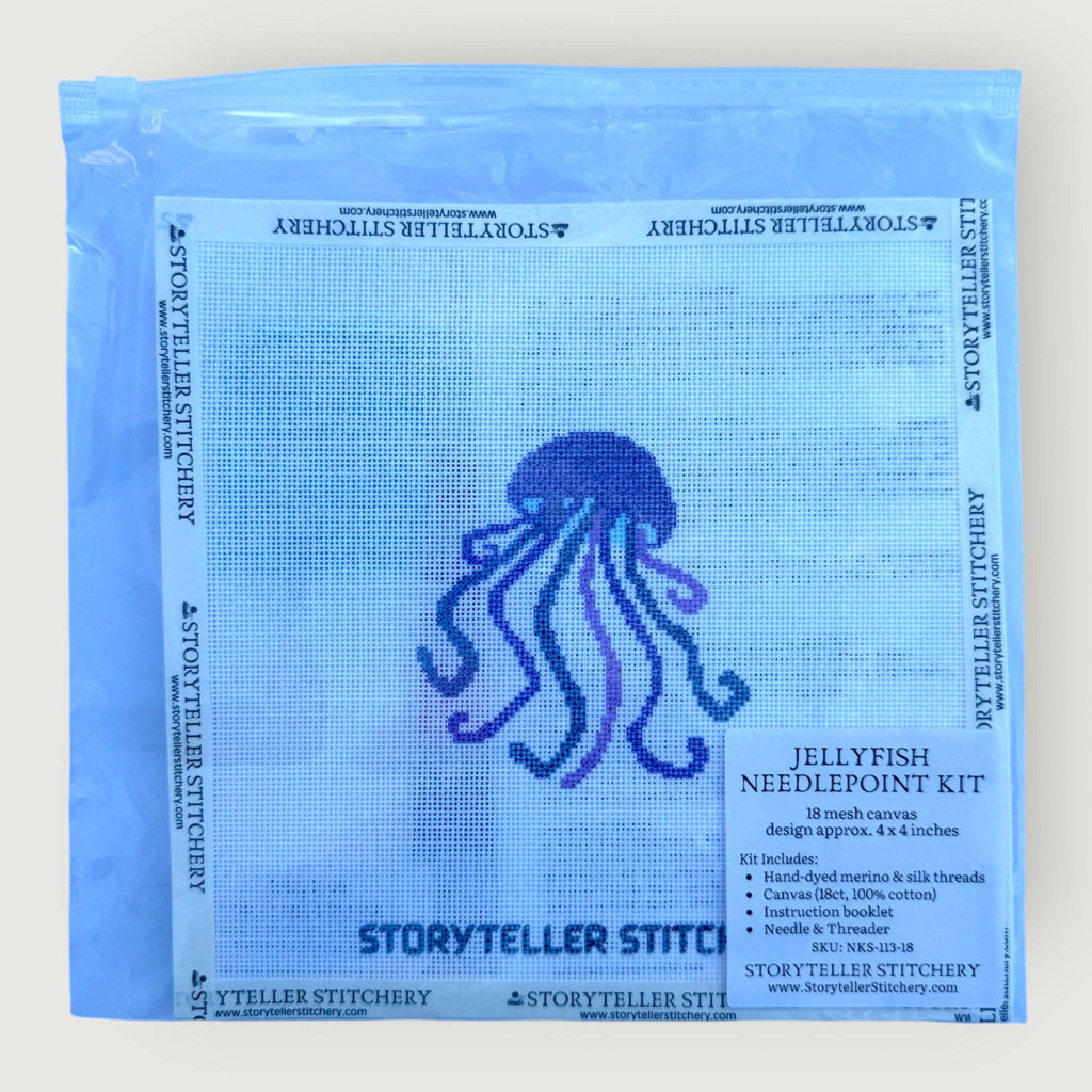 Jellyfish Needlepoint Kit — 18-ct Printed Canvas, Hand-Dyed Wool-Silk Thread
