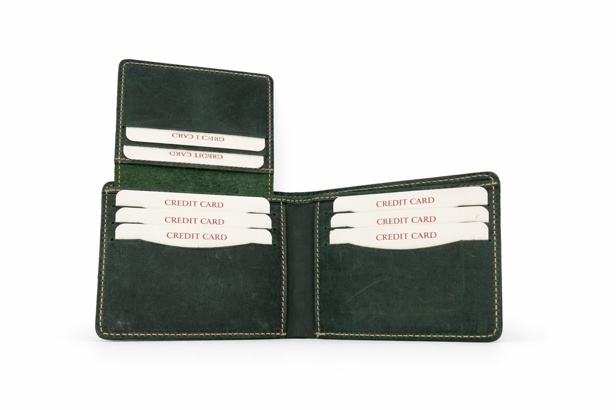 Men’s Full-Grain Crazy Leather Bifold Wallet with ID Window