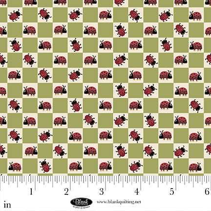 Blank Quilting Lake Night Serenade Ladybug Check green fabric 4301-60