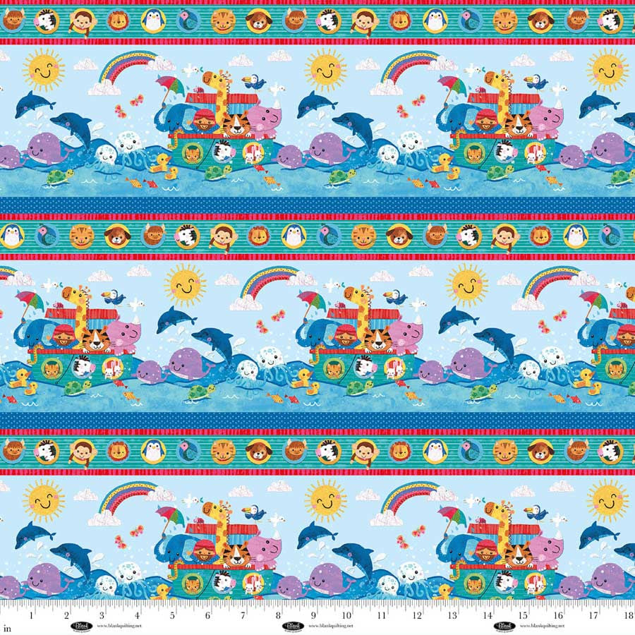 Blank Quilting Noah and Friends Border Stripe light blue fabric 4586-11