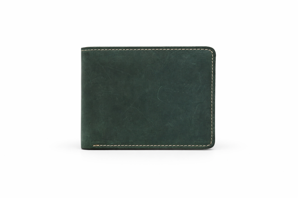 Men’s Full-Grain Crazy Leather Bifold Wallet with ID Window