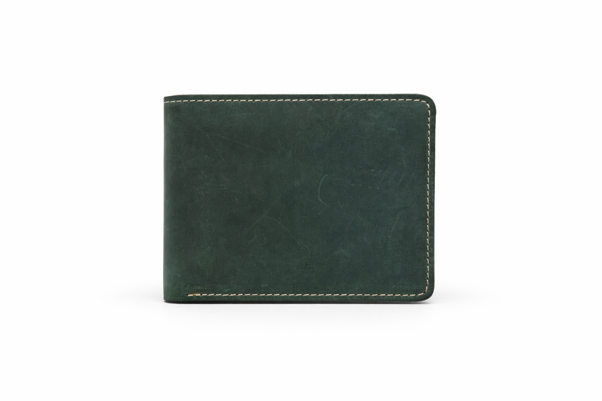 Men’s Full-Grain Crazy Leather Bifold Wallet with ID Window