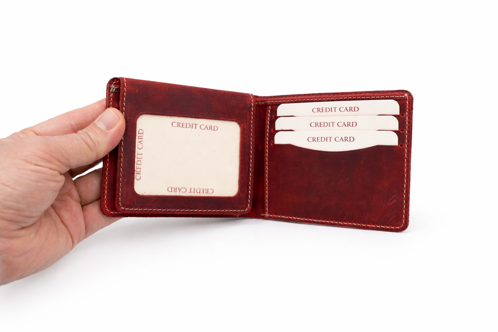 Men’s Full-Grain Crazy Leather Bifold Wallet with ID Window
