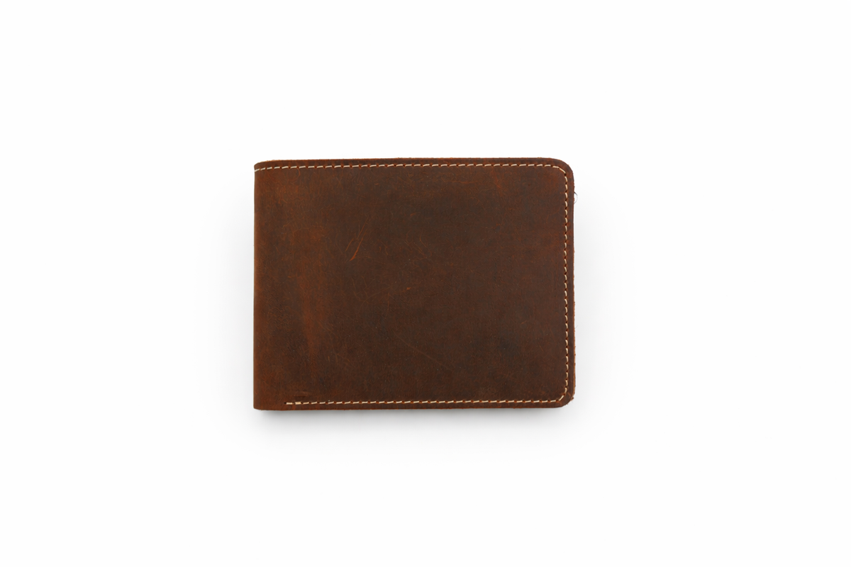 Men’s Full-Grain Crazy Leather Bifold Wallet with ID Window