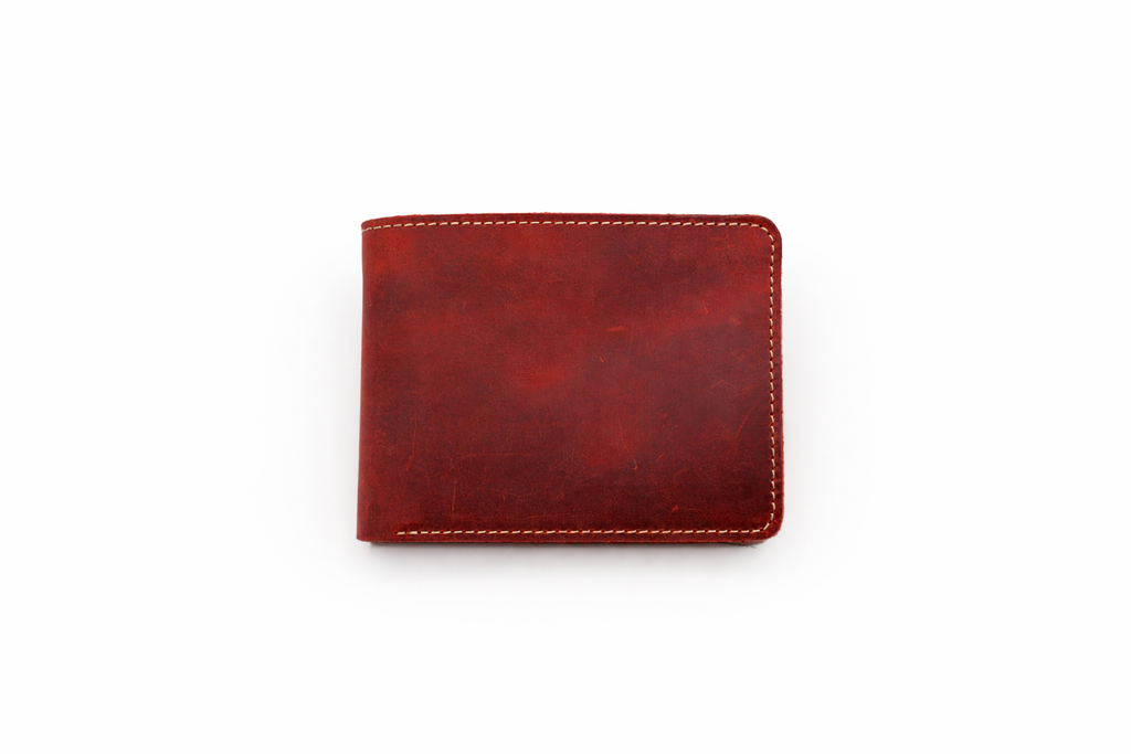 Men’s Full-Grain Crazy Leather Bifold Wallet with ID Window