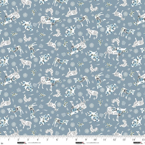 Floral Farmyard - Denim Blue