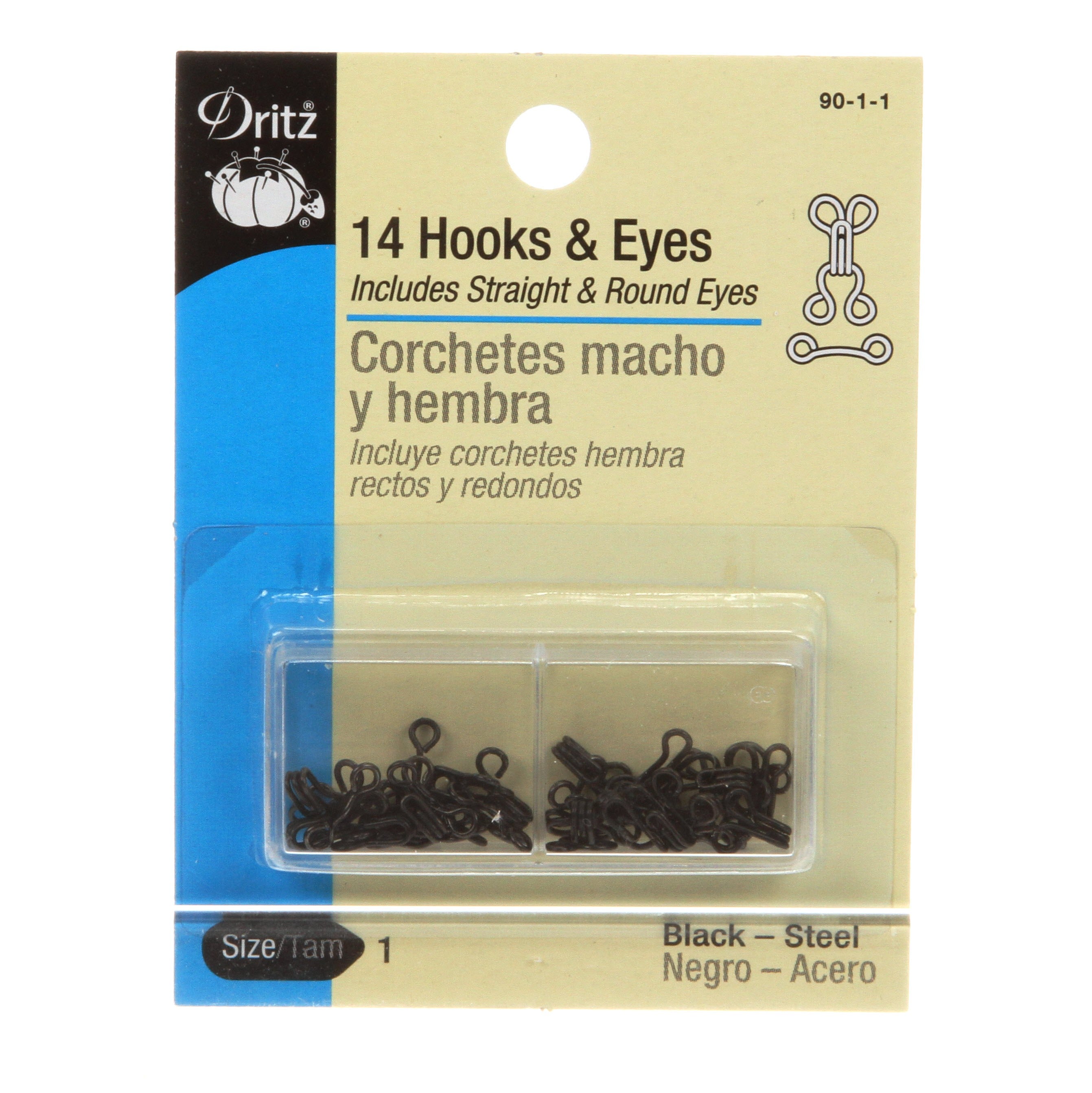 HOOKS EYES & LOOPS BLK SZ1 14CT