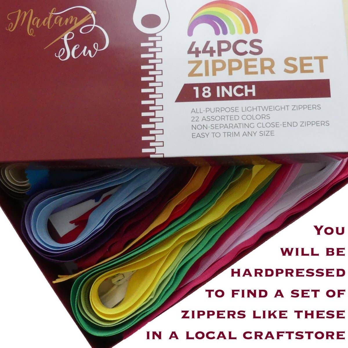 Zipper Sets – 44 pcs/box – 22 colors – Large 18in