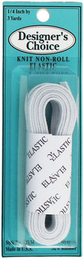 No-Roll Knit Elastic - 1/4 Inch x 3 Yards - White