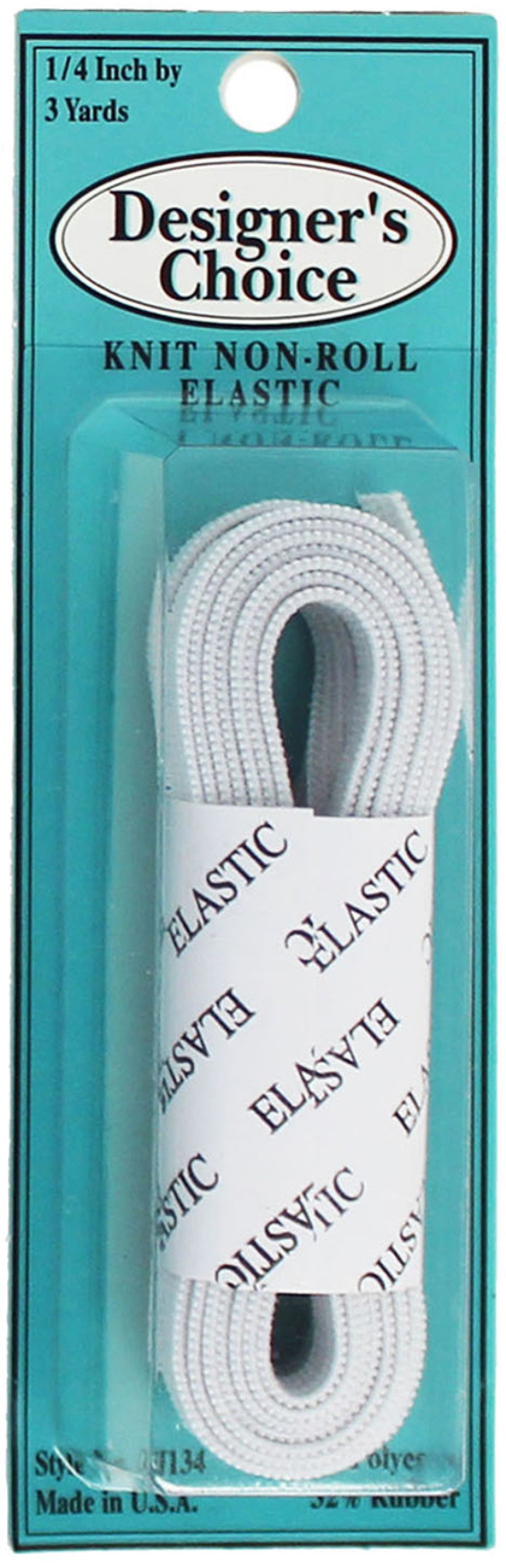 No-Roll Knit Elastic - 1/4 Inch x 3 Yards - White