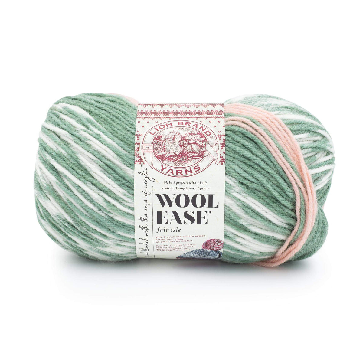 Lion Brand Yarn Wool-Ease Fair Isle Sage/Pink Salt