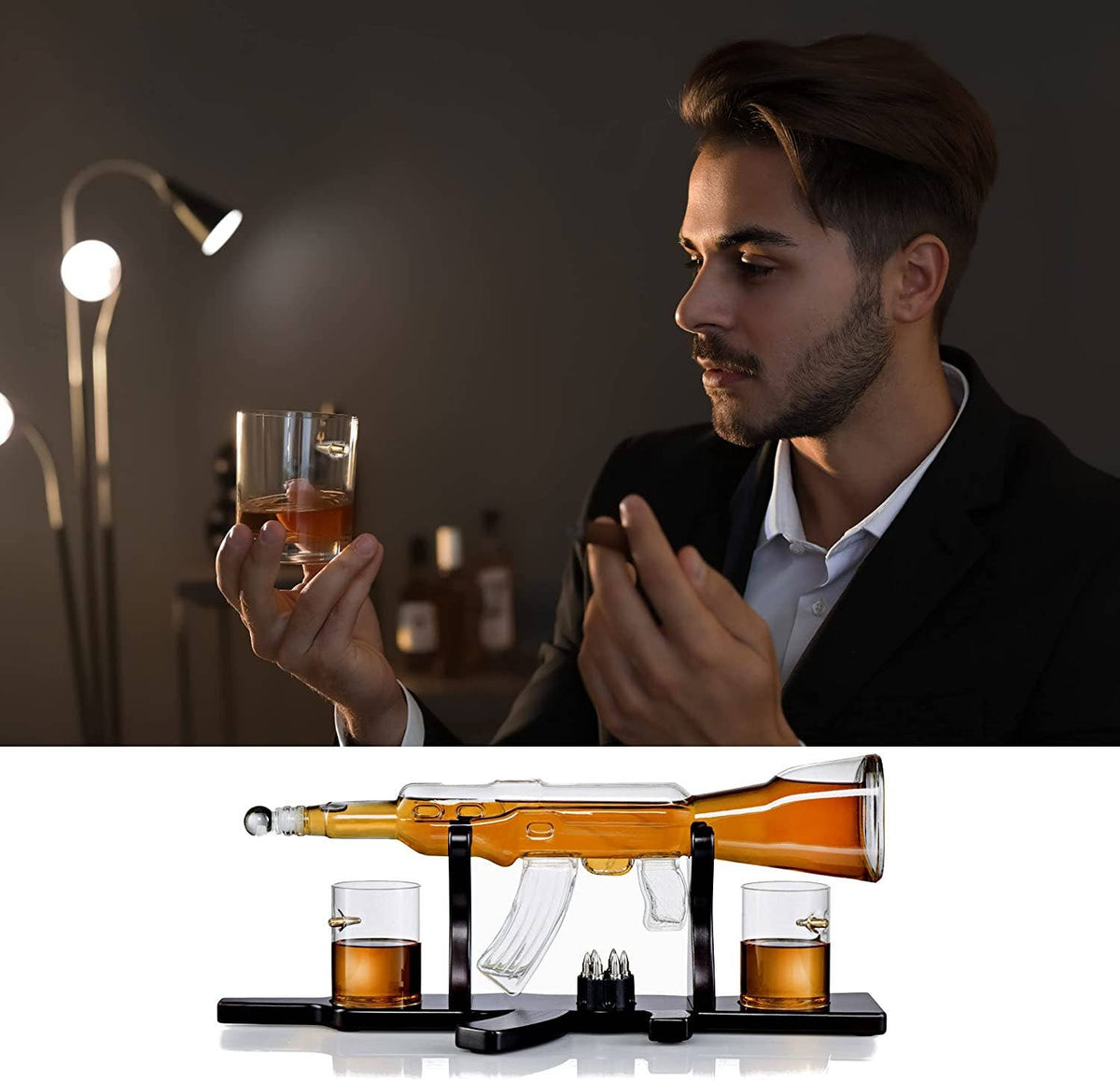Bezrat Gun Decanter With 2 Glasses