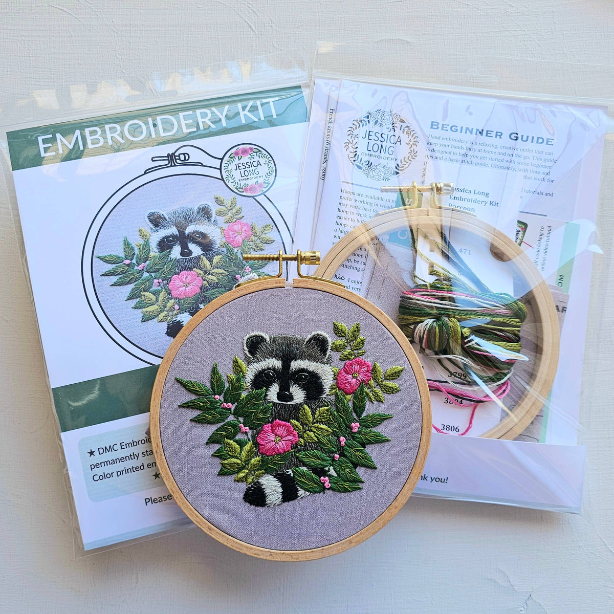 Raccoon hand embroidery kit