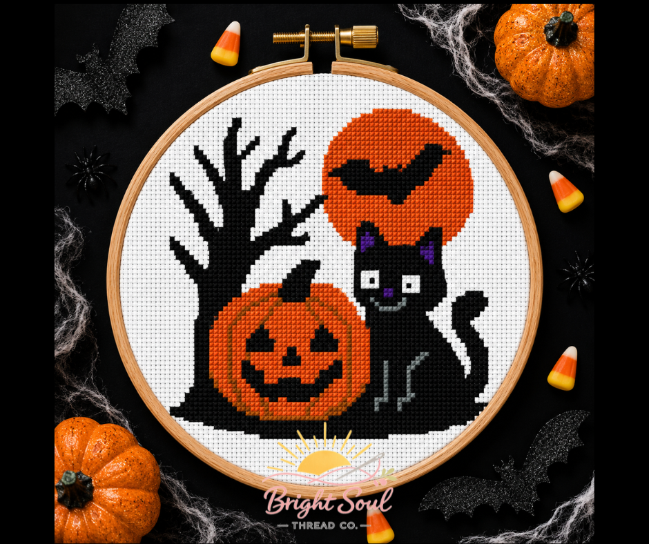 Vintage Halloween Cat Cross Stitch Kit