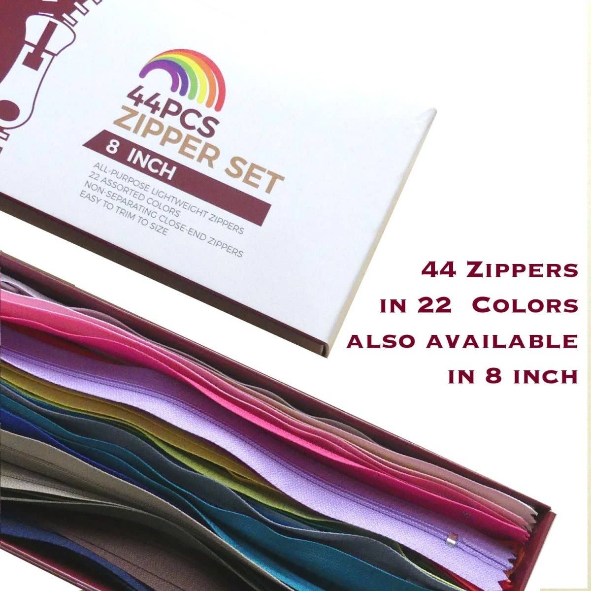 Zipper Sets – 44 pcs/box – 22 colors – Small 8in