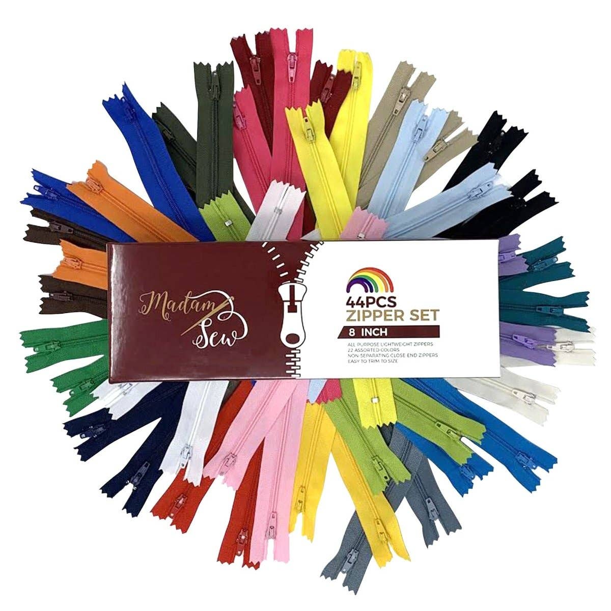 Zipper Sets – 44 pcs/box – 22 colors – Small 8in