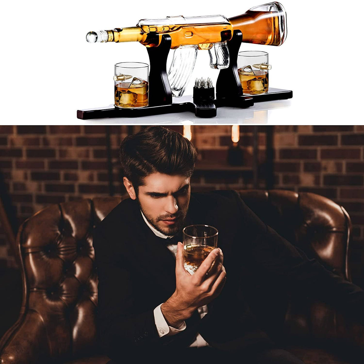 Bezrat Gun Decanter With 2 Glasses