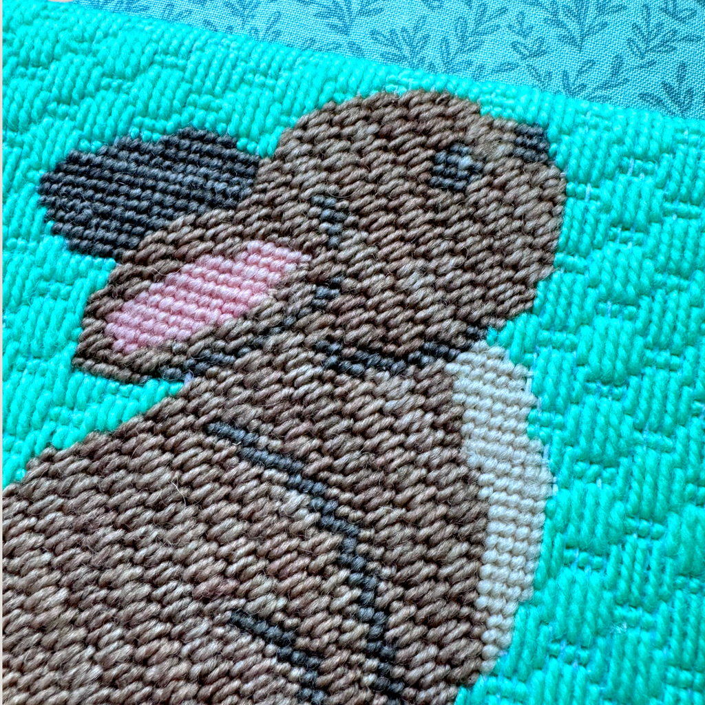 Hopeful Bunny Needlepoint Kit — 13-ct Printed Canvas, Hand-Dyed Wool-Silk Thread