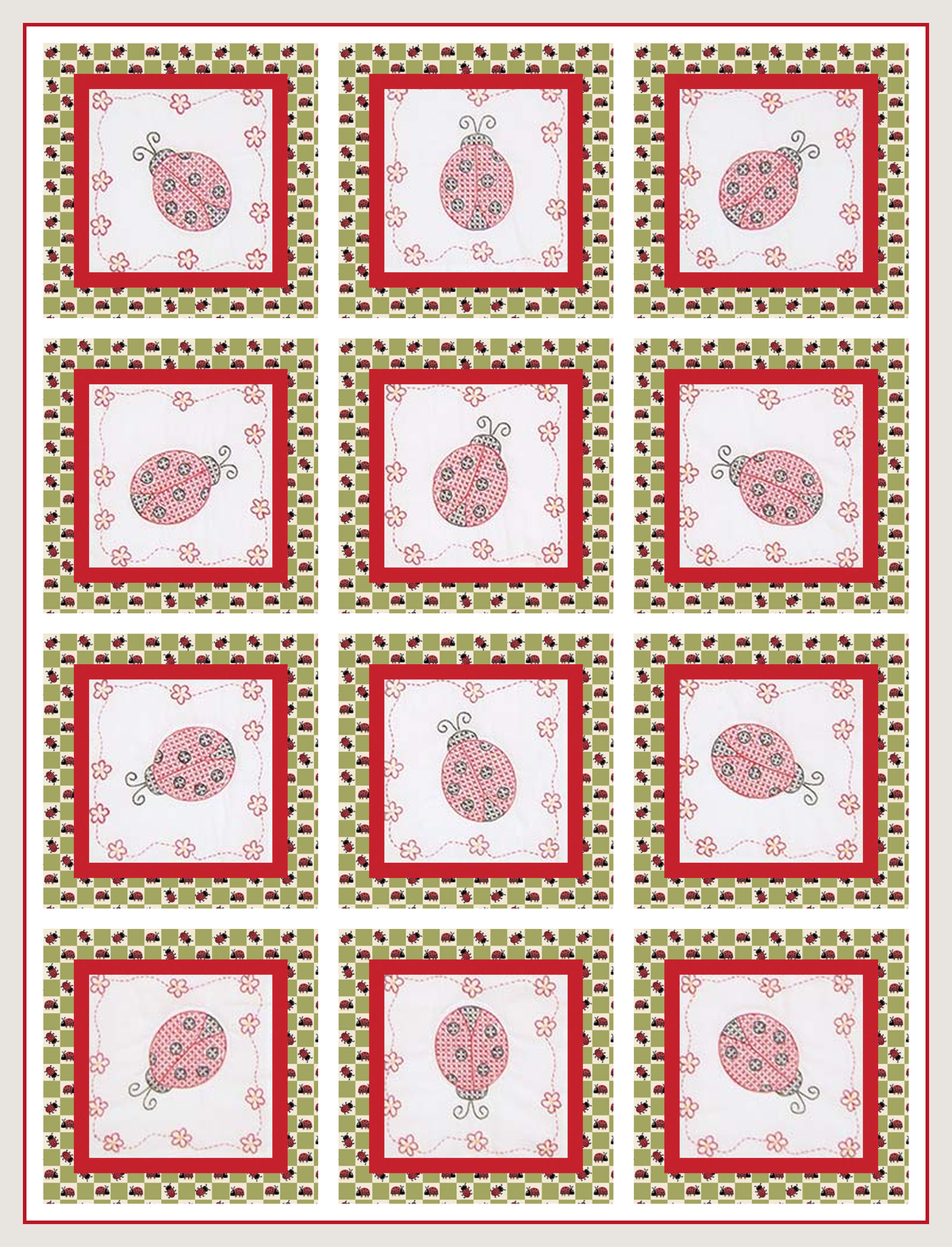Ladybug embroidery quilt